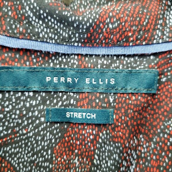 Perry Ellis Shirt Mens 2XLT Red & Black Print Long Sleeve Button-Up Stretch - Picture 2 of 9